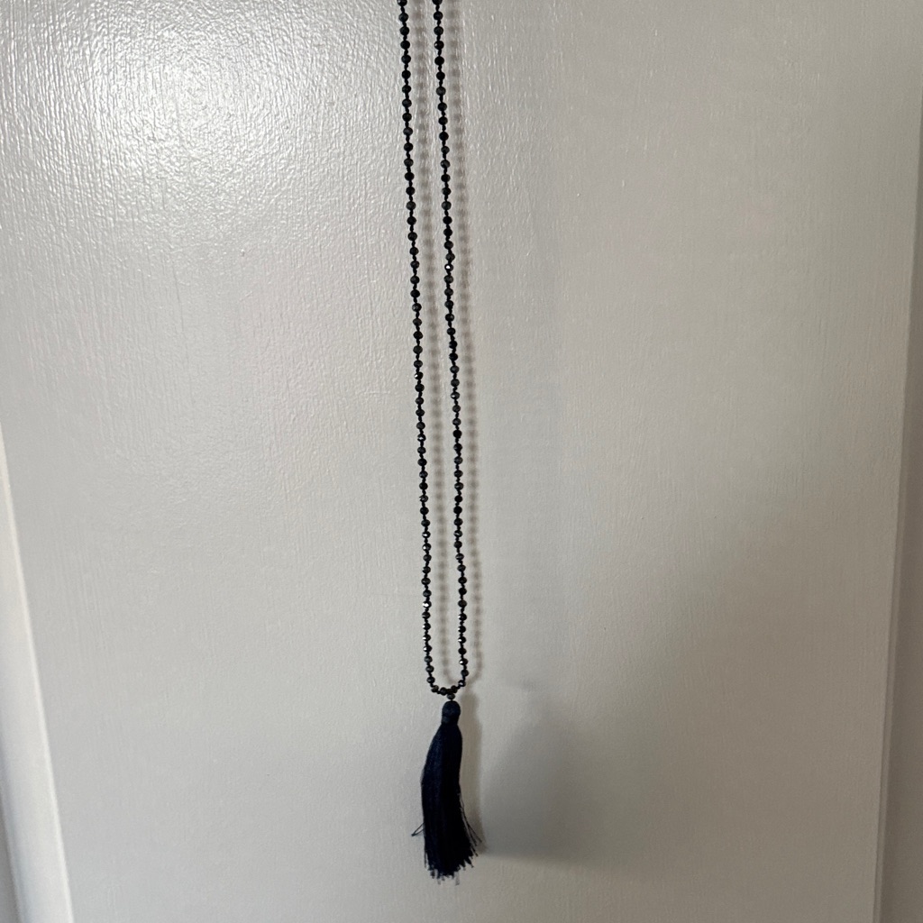Navy Beaded Tassel Necklace
